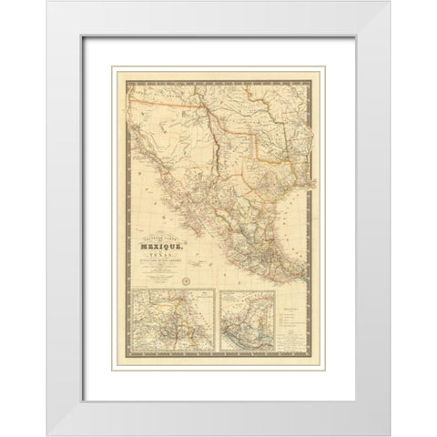 Nouvelle Carte du Mexique, Du Texas, 1840 White Modern Wood Framed Art Print with Double Matting by Brue, Adrien Hubert