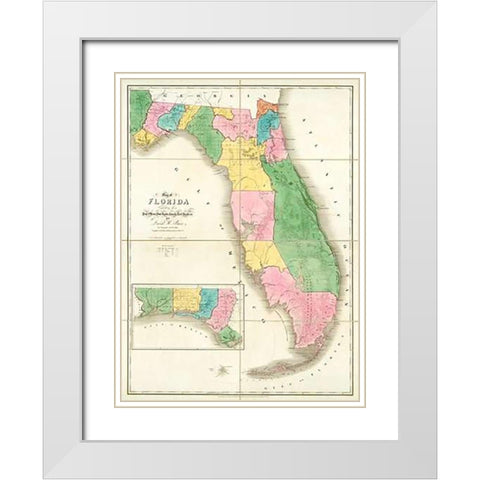 Map of Florida, 1839 White Modern Wood Framed Art Print with Double Matting by Burr, David