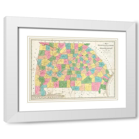 Map of Georgia and Alabama, 1839 White Modern Wood Framed Art Print with Double Matting by Burr, David