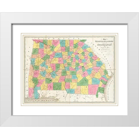Map of Georgia and Alabama, 1839 White Modern Wood Framed Art Print with Double Matting by Burr, David
