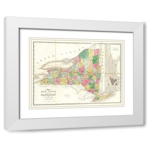 Map of New York, 1839 White Modern Wood Framed Art Print with Double Matting by Burr, David