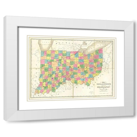 Map of Ohio and Indiana, 1839 White Modern Wood Framed Art Print with Double Matting by Burr, David