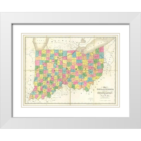 Map of Ohio and Indiana, 1839 White Modern Wood Framed Art Print with Double Matting by Burr, David