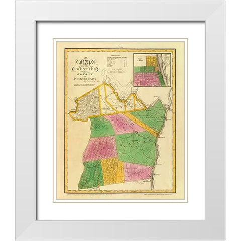 New York - Albany, Schenectady counties, 1829 White Modern Wood Framed Art Print with Double Matting by Burr, David