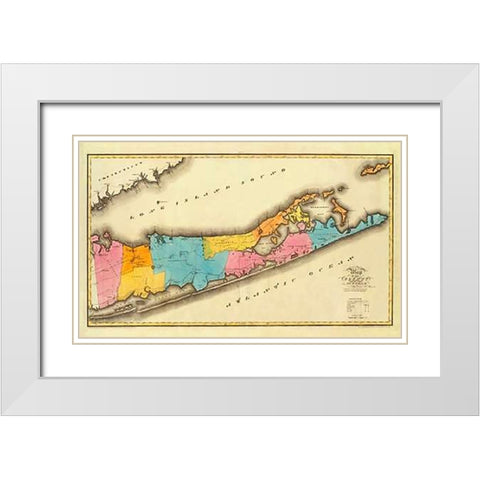 New York - Suffolk County, 1829 White Modern Wood Framed Art Print with Double Matting by Burr, David