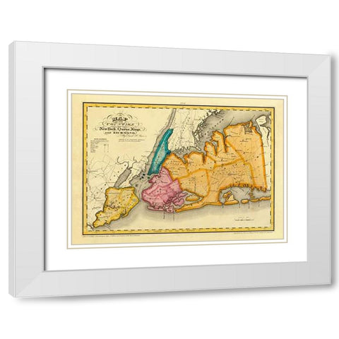 New York, Queens, Kings, Richmond counties, 1829 White Modern Wood Framed Art Print with Double Matting by Burr, David