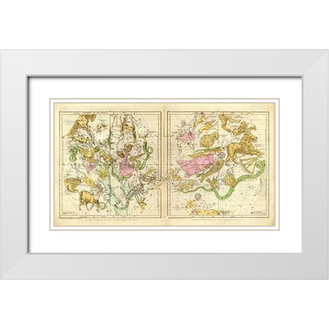 The Constellations in April - September, 1835 White Modern Wood Framed Art Print with Double Matting by Burritt, Elijah