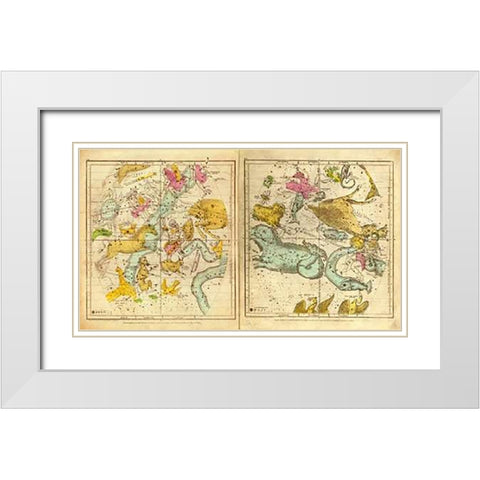 The Constellations in October - March, 1835 White Modern Wood Framed Art Print with Double Matting by Burritt, Elijah