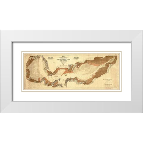 Map exhibiting the salt marsh and lands adjacent to the bays of San Francisco and San Pablo, 1874 White Modern Wood Framed Art Print with Double Matting by California Board of State Harbor Commissioners
