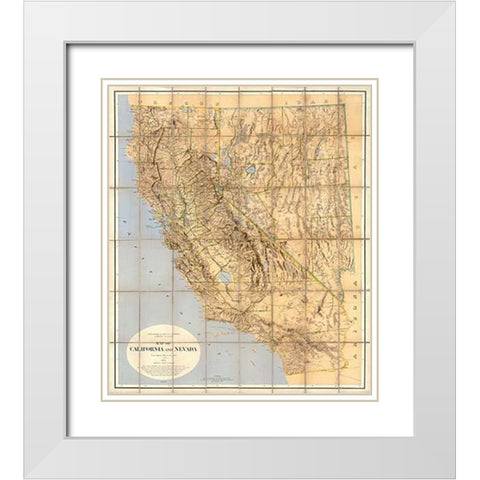 Map of California and Nevada, 1874 White Modern Wood Framed Art Print with Double Matting by California Geological Survey
