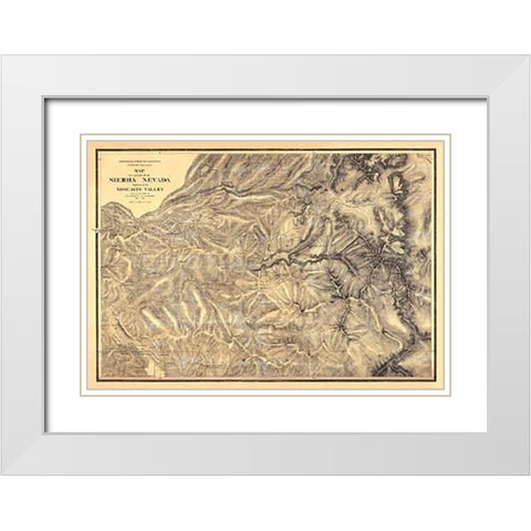 Sierra Nevada adjacent to the Yosemite Valley, 1869 White Modern Wood Framed Art Print with Double Matting by California Geological Survey