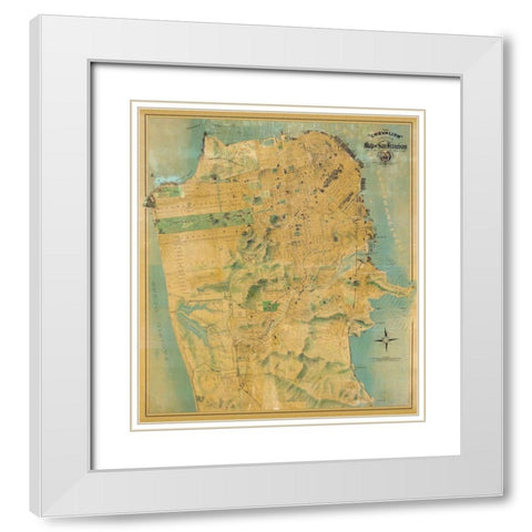 The Chevalier Map of San Francisco White Modern Wood Framed Art Print with Double Matting by Chevalier, August