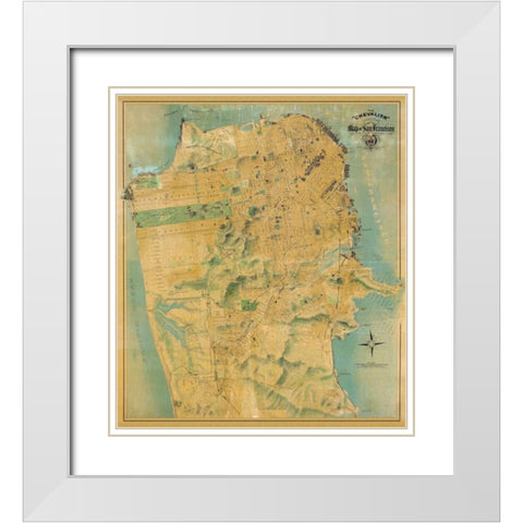 The Chevalier Map of San Francisco White Modern Wood Framed Art Print with Double Matting by Chevalier, August
