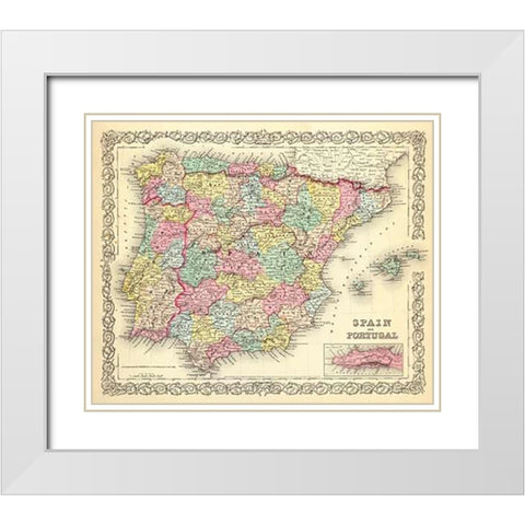 Spain and Portugal, 1856 White Modern Wood Framed Art Print with Double Matting by Colton, G.W