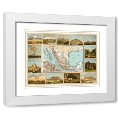 Carta Orografica, 1885 White Modern Wood Framed Art Print with Double Matting by Cubas, Antonio Garcia