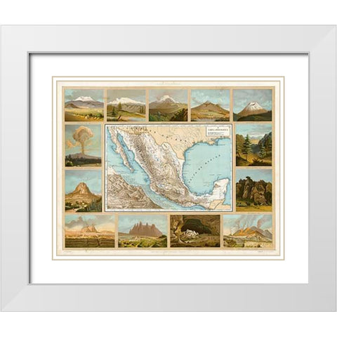 Carta Orografica, 1885 White Modern Wood Framed Art Print with Double Matting by Cubas, Antonio Garcia