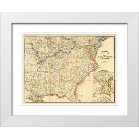Map of The Seat of Civil War In America, 1862 White Modern Wood Framed Art Print with Double Matting by Davies and Co.