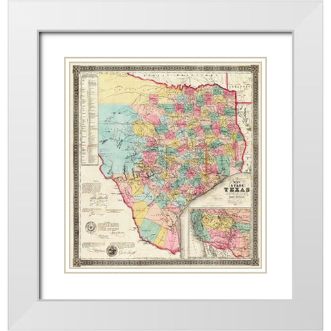 The State of Texas, 1856 White Modern Wood Framed Art Print with Double Matting by De Cordova, Jacob