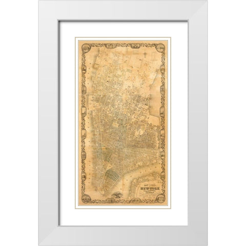 City of New York Extending Northward to 50th St., 1852 White Modern Wood Framed Art Print with Double Matting by Dripps, Matthew