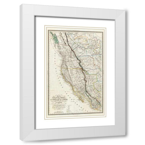 Carte de la cote de lAmerique, 1844 White Modern Wood Framed Art Print with Double Matting by De Mofras, Eugene Duflot