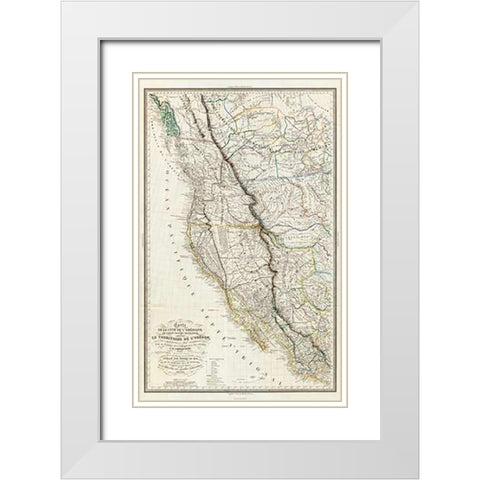 Carte de la cote de lAmerique, 1844 White Modern Wood Framed Art Print with Double Matting by De Mofras, Eugene Duflot
