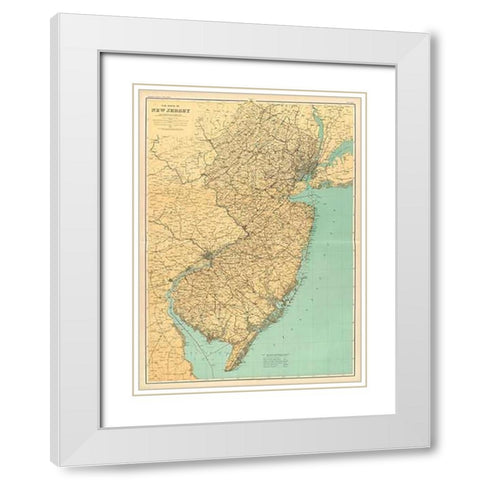 New Jersey State Map, 1888 White Modern Wood Framed Art Print with Double Matting by Geological Survey of New Jersey