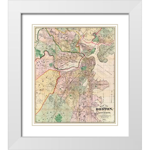 Map of The City of Boston and its Environs, 1874 White Modern Wood Framed Art Print with Double Matting by Hopkins, G.M