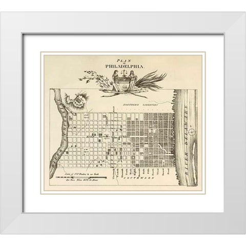 Philadelphia, 1824 White Modern Wood Framed Art Print with Double Matting by Klinckowstrom, Axel Leonhard