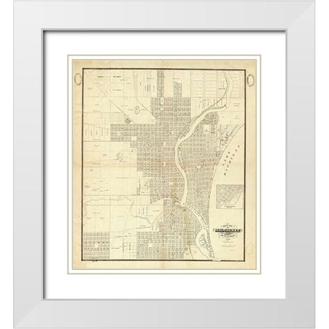 Map of Milwaukee, 1856 White Modern Wood Framed Art Print with Double Matting by Lapham, I.A
