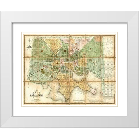 Baltimore, Maryland, 1852 White Modern Wood Framed Art Print with Double Matting by Lucas, Fielding