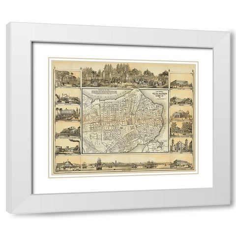 Plano Pintoresco De La Habana, 1853 White Modern Wood Framed Art Print with Double Matting by May, B. y Ca.