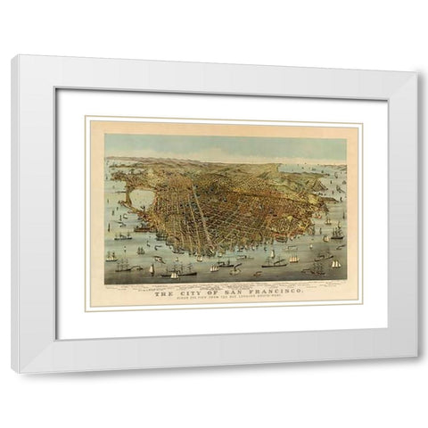 San Francisco Birds Eye View, 1878 White Modern Wood Framed Art Print with Double Matting by Parsons, Charles