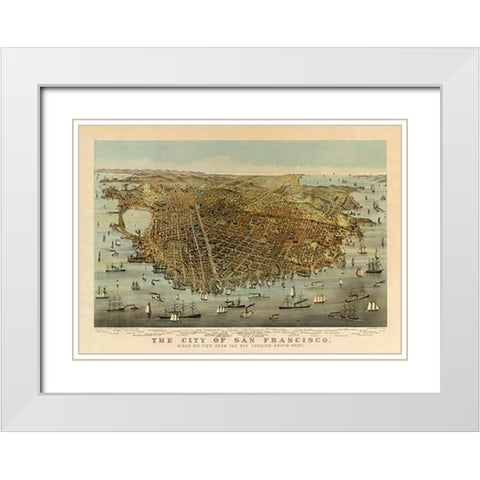 San Francisco Birds Eye View, 1878 White Modern Wood Framed Art Print with Double Matting by Parsons, Charles