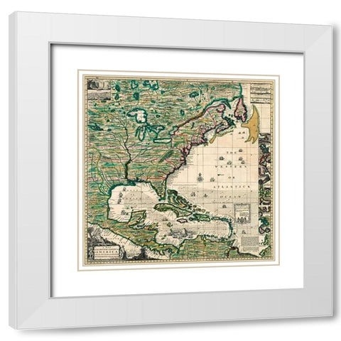 America Septentrionalis A Map of the British Empire in America, 1733 White Modern Wood Framed Art Print with Double Matting by Popple, Henry