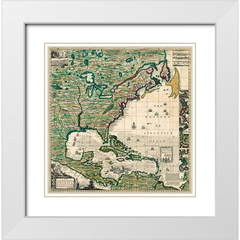 America Septentrionalis A Map of the British Empire in America, 1733 White Modern Wood Framed Art Print with Double Matting by Popple, Henry