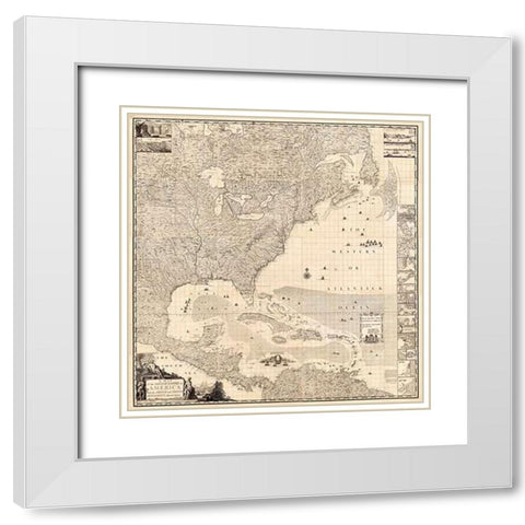 ComVintageite: British Empire in America, 1733 White Modern Wood Framed Art Print with Double Matting by Popple, Henry