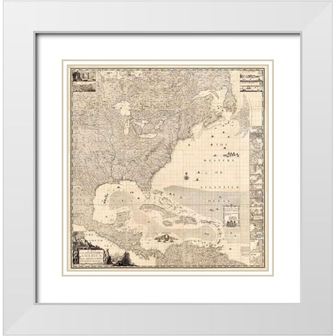 ComVintageite: British Empire in America, 1733 White Modern Wood Framed Art Print with Double Matting by Popple, Henry