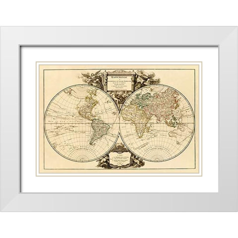 Mappemonde, 1752 White Modern Wood Framed Art Print with Double Matting by Vaugondy, Didier Robert