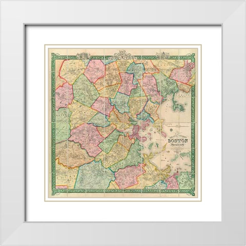 Boston and Vicinity, 1852 White Modern Wood Framed Art Print with Double Matting by Sidney, F.G