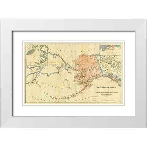 Northwestern America Showing The Territory Ceded By Russia To The United States, 1867 White Modern Wood Framed Art Print with Double Matting by Sumner, Charles