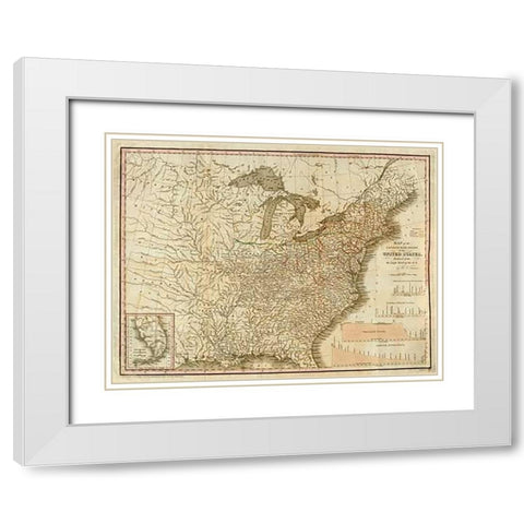 A Connected View of The Whole Internal Navigation of the United States, 1830 White Modern Wood Framed Art Print with Double Matting by Tanner, Henry