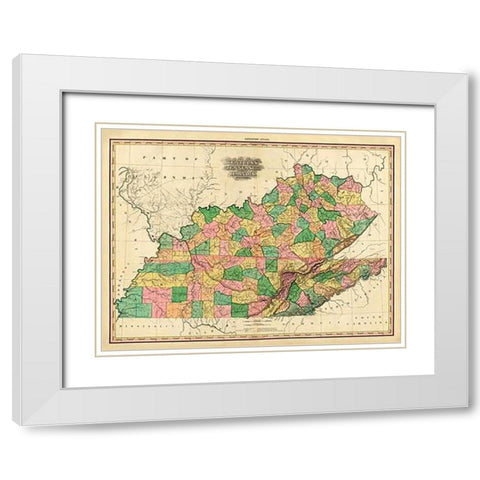 Kentucky, Tennessee and part of Illinois, 1823 White Modern Wood Framed Art Print with Double Matting by Tanner, Henry