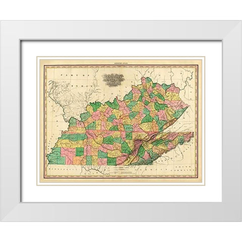 Kentucky, Tennessee and part of Illinois, 1823 White Modern Wood Framed Art Print with Double Matting by Tanner, Henry