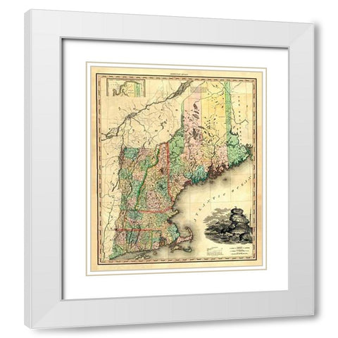 Maine, New Hampshire, Vermont, Massachusetts, Connecticut and Rhode Island, 1823 White Modern Wood Framed Art Print with Double Matting by Tanner, Henry