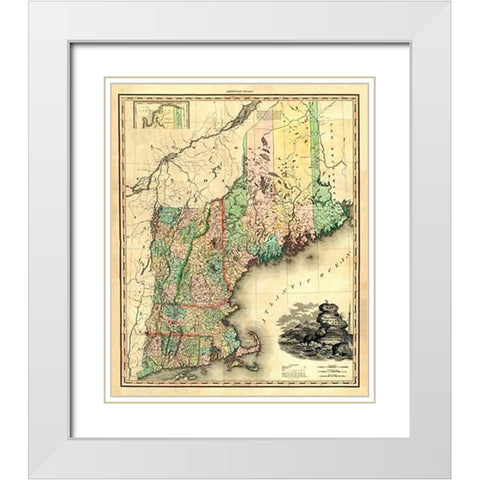 Maine, New Hampshire, Vermont, Massachusetts, Connecticut and Rhode Island, 1823 White Modern Wood Framed Art Print with Double Matting by Tanner, Henry