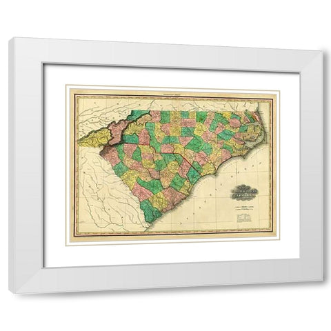 Map of North and South Carolina, 1823 White Modern Wood Framed Art Print with Double Matting by Tanner, Henry
