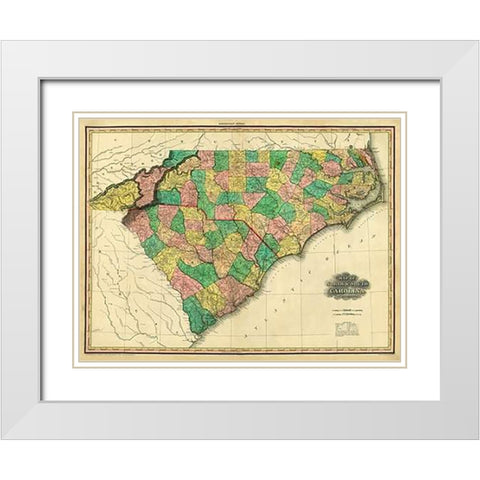 Map of North and South Carolina, 1823 White Modern Wood Framed Art Print with Double Matting by Tanner, Henry