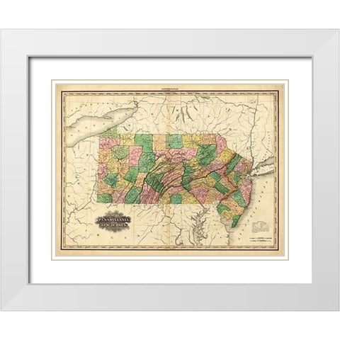 Pennsylvania and New Jersey, 1823 White Modern Wood Framed Art Print with Double Matting by Tanner, Henry