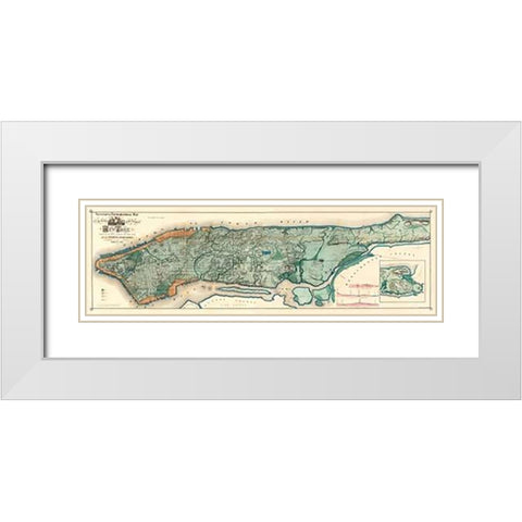 Sanitary and Topographical Map of the City and Island of New York, 1865 White Modern Wood Framed Art Print with Double Matting by Viele, Egbert
