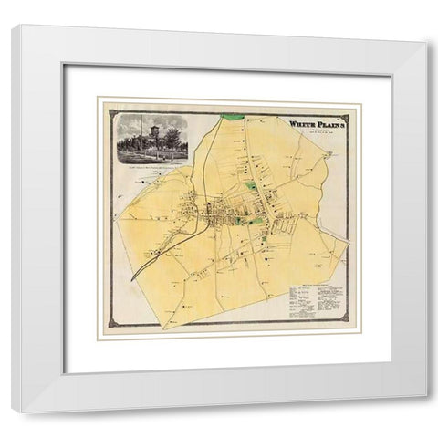 White Plains, New York, 1868 White Modern Wood Framed Art Print with Double Matting by Beers, Frederick W.